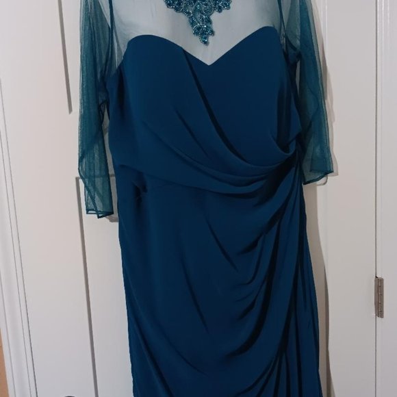 Teal Formal Dress with sheer sleeves and upper back.  Mother of the Bride - Picture 3 of 3